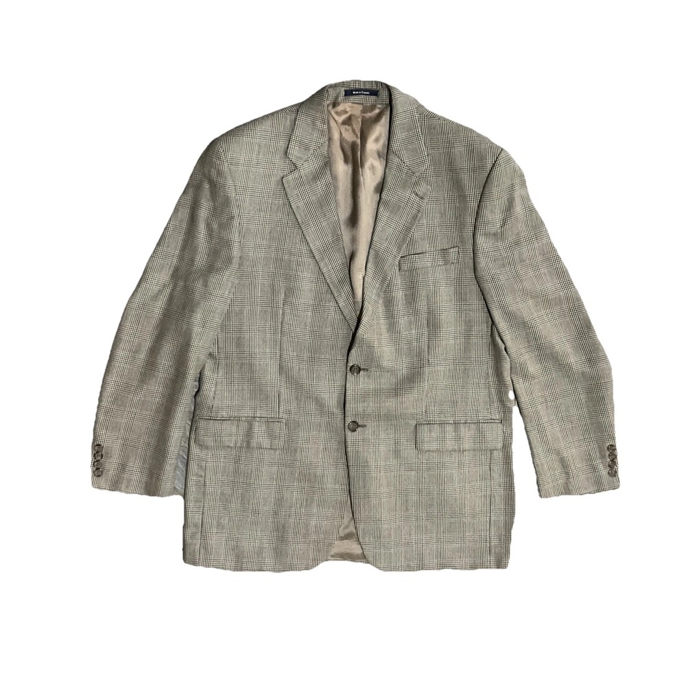 Chaps‎ Ralph Lauren Vintage Plaid Silk Wool Linen Blazer 44L Made In Canada Coat